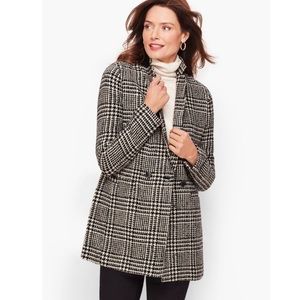Talbots Houndstooth Plaid Wool Blend Jacket Blazer Black White Fall size 12